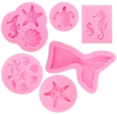 DSLIHA Silikon-Backformen Set, Meerjungfrauenschwanz, Ozean-Muschel, 3D-Form für Kuchen, Schokolade, Süßigkeiten, Fondant, Muffin, Eis, Gelee
