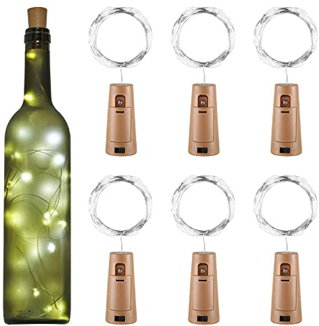 Yizhet Flaschenlichterkette Korken, Kaltes Weiß, 6 Stück, 2M 20 LEDs | Korken-Design für Flaschen, Mit Batterie, Deko für Party, Hochzeit, Weihnachten