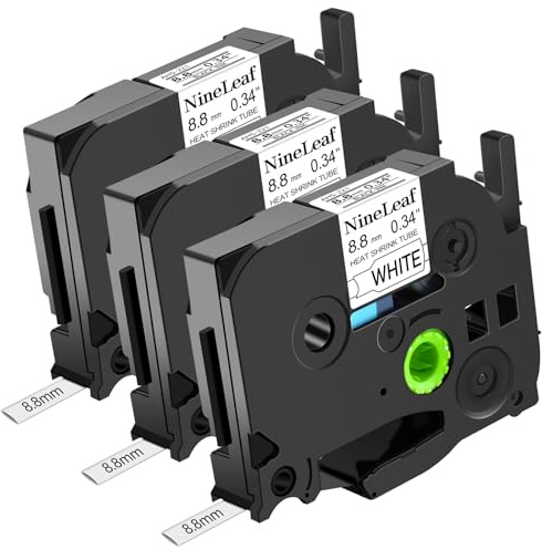NineLeaf 3 x Kompatibel mit Brother Schrumpfschlauch Etikettenband 8,8mm HSe-221 HSe221 HS-221 Schwarz auf Weiß Schriftband für P-Touch PT-P700 P750 H300 P900W P950NW H500 E300VP Etikettenhersteller
