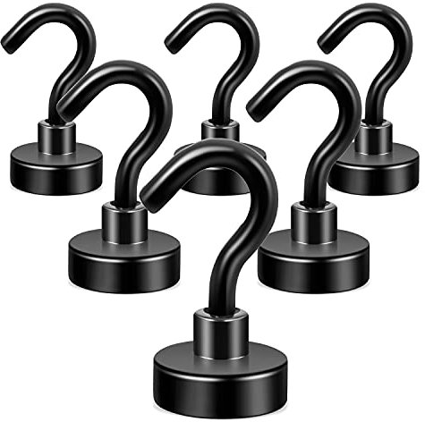 Neosmuk Ganci magnetici neri, 10 kg + magneti resistenti con gancio per frigo, extra forti gancio super crociera per appendere, gancio magnetico per tende, griglia, asciugamani, soffitto, confezione