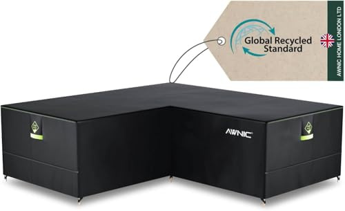 AWNIC Garten L geformt Sofa Abdeckung wasserdicht, Terrasse Rattan Ecke Möbel deckt, im Freien L geformt Sektional deckt technischen Stoff AlicanTex 270 (Links) x 215 (rechts) x 71 cm