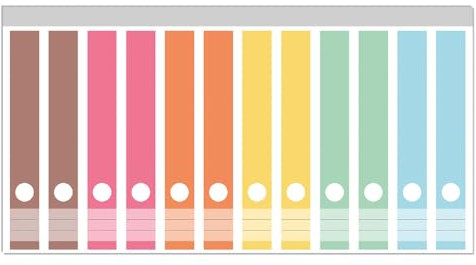 Wallario Ordnerrücken Sticker Regenbogen in Pastelltönen - Größe 12 Stück, Rückenschilder für 12 schmale Ordner, Klebeetiketten