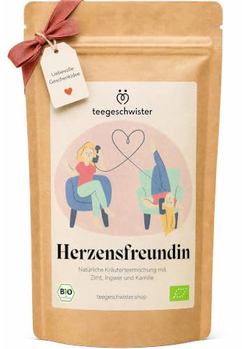 teegeschwister® | Herzensfreundin Bio-Tee | Geschenkidee für die beste Freundin | Lieblicher Teemischung mit Zimt, Kamillenblüten und Rosenblüten | naturbelassen | 100g
