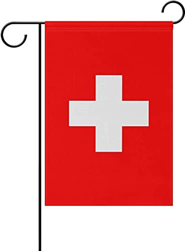 Mflagperft Drapeaux de jardin suisse double face de 30,5 x 45,7 cm - Couleurs vives et résistantes à la décoloration - Pour décoration intérieure et extérieure (Suisse)