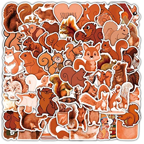 AUCEKO Aufkleber Pack 50 Stück Eichhörnchen Sticker Set Squirrel Aufkleber Graffiti Decal wasserdichte Vinyl Sticker für Laptop Kinder Autos Motorrad Fahrrad Skateboard Gepäck Koffer