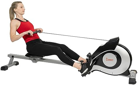 Sunny Health & Fitness Magnetic Rowing Machine Rower with 8-Level Resistance, 53.4 Extended Slide Rail & Digital LCD Display - SF-RW520084S