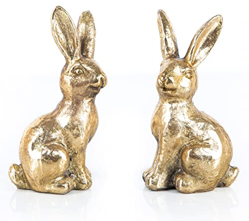 Logbuch-Verlag 2 conejos de Pascua dorados de Pascua, figuras decorativas para colocar de pie, decoración de Pascua, 14 cm, regalo
