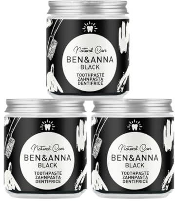 BEN & ANNA Black - Fluoridfreie natürliche Zahnpasta im Glas - Aktivkohle Whitening, Vegan, Natürlicher Minz Geschmack - Zahnpasta in der Dose, Weiße Zähne - 3er Pack