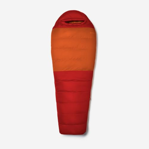 Marmot Lost Coast 40, Mumienschlafsack für Erwachsene, Entendaunen mit über 600er Bauschkraft, leicht und warm, leicht zu packen, 183 cm, geeignet bis -12 °C, Team Red/Auburn, 183 cm