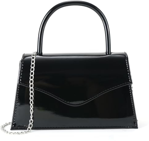 Milisente Borsa da sera da donna con pochette per cocktail e balli, in pelle verniciata (nero), nero