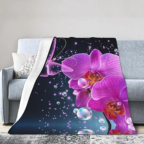 Kuscheldecke 80 x 150 cm 3D Orchidee Flanell Fleecedecke, Weich Warm Flauschig Decke Schmetterling Wohndecke Decken für Sofadecke Couchdecke kuscheldecken für Kinder Erwachsene, Blanket