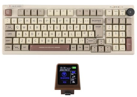 EPOMAKER RT100 98 Keys ISO(UK) Mechanical Gaming Keyboard with Customizable Mini TV and Knob, Gasket, Three Mode (BT5.0/2.4Ghz/USB-C), Hot Swappable Socket (Retro White, Wisteria Linear Switch)