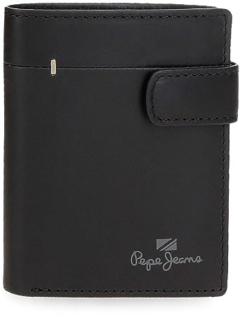 Pepe Jeans Staple Portefeuille Vertical avec Fermeture à clic Noir 8,5 x 10,5 x 1 cm Cuir, Noir, Talla única, Portefeuille Vertical avec Fermeture à clic