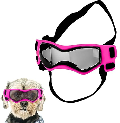 Dog Goggles for Small Breeds, Windproof Anti-Fog Dog Sunglasses Adjustable Puppy Sunglasses for Small Medium Dogs Outdoor Riding Driving Protective Eyewear (Pink)