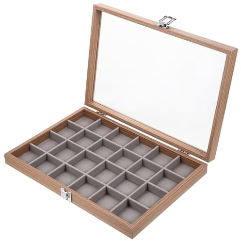 STOBAZA Boîte À Bijoux En Bois Avec Couvercle Transparent Organisateur De Bijoux À 24 Compartiments Boîte D’Affichage Pour Boucles D’Oreilles Bagues Colliers Et Bracelets Pour Maison Ou Boutique
