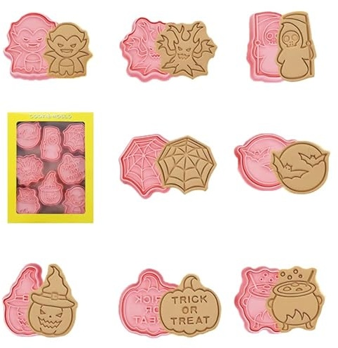 JFAN Formine Biscotti Halloween 3D in Plastica Stampi Biscotti Halloween 8 Pezzi Cookie Cutters Decorazione Torta di Zucca,M