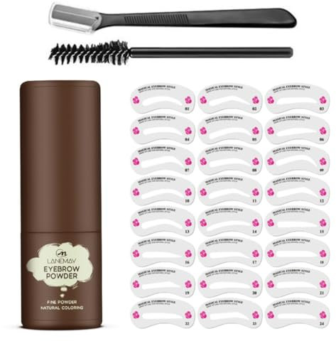 ANCLLO Kit Stencil per timbri per Sopracciglia Kit per Modellare timbri per Sopracciglia Strumenti per Trucco con 24 Stencil Pennello per Sopracciglia e rifinitore (Marrone Scuro)