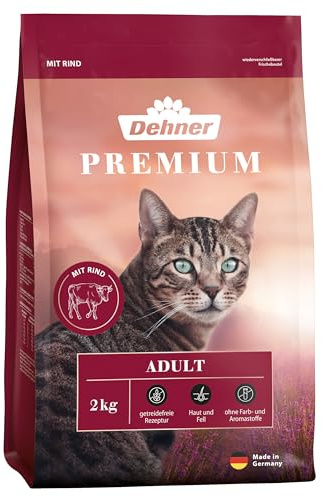 Dehner Premium Katzenfutter, Trockenfutter getreidefrei, für ausgewachsene Katzen, Rind, 2 kg