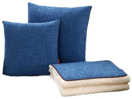 Hixingo Reisedecke und Kissen 2 in 1, Reisedecke mit Kissen Set Multifunktionale Reise Decke und Kissen 2 in 1 Weichem Flugzeug Verwandlungskissen (40 * 40cm,Baumwolle Leinen-Blau)
