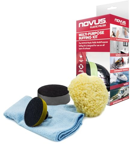 NOVUS 7232 | Multi-Purpose Buffing Kit | Contains 100% Wool Buffing Pad, Soft Foam Buffing Pad, Backing Pad for Drill, Microfiber Cloth