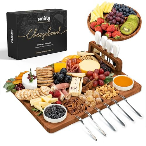 SMIRLY Juego de tablas de charcutería: juego de tablas de charcutería, tabla plana de bambú para queso marrón V1-Juego blanco, regalos de inauguración de la casa, regalos de boda para pareja, regalo