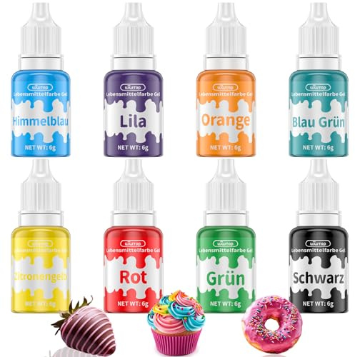 Lebensmittelfarbe Gel, Wwtop 8 Farben Lebensmittelfarbe Set für Kuchen, Backen, Fondant, Macarons, Hochkonzentriertes Lebensmittel Gelfarben, Food Coloring für Tortendeko, Getränken, Osterei-Je 6g