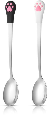 Sibba Pet Food Spoon Cat 2 Pcs Claw Stainless Steel Dog Cat Cute Claw Scoop Portable Espresso Little Scoop Fit Feed Canned, Mug, Tea, Coffee, Dessert