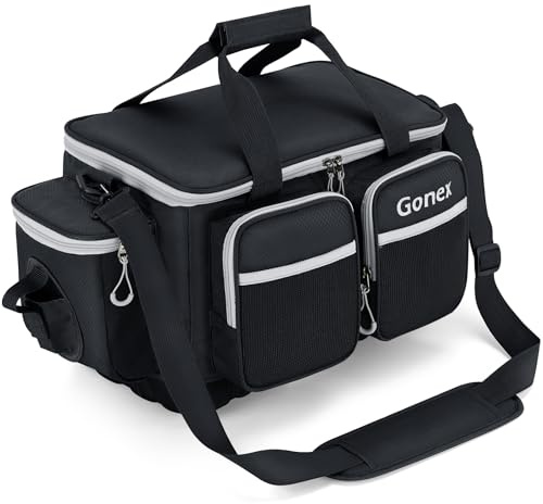 Gonex Borsa per Attrezzatura da Pesca Poliestere Resistente All'acqua con Tracolla Imbottita e Base Antiscivolo Adatta per Scatola per Attrezzatura 3700, Nero