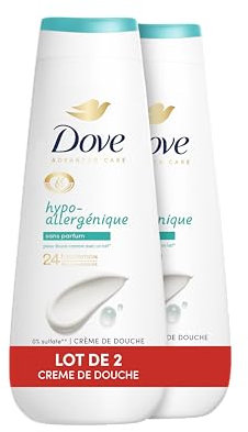 Dove, Advanced Care - Crema de ducha hipoalergénica, dermatológicamente probada, 24 horas de tacto suave (2 x 400 ml)