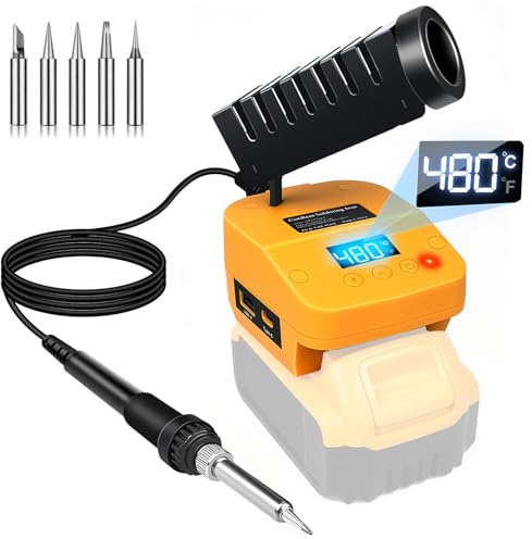 Fiihio Cordless Soldering Station Compatible with Dewalt 20V Battery, Portable Electric Soldering Iron Station LCD Display with USB & Type-C, Battery Powered Soldering Kit for DIY, Appliance Repair