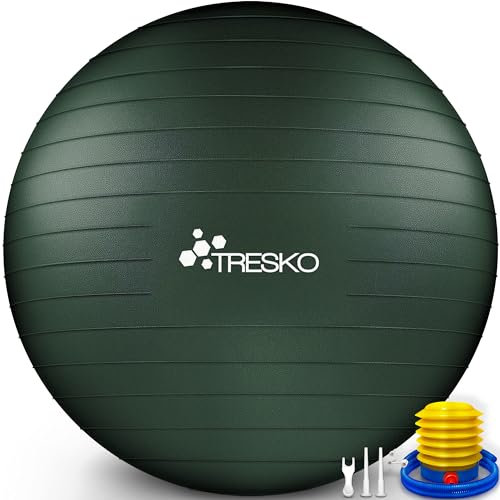 TRESKO® Gymnastikball BPA-Frei inkl. Luftpumpe | Ball für Fitness, Yoga, Gymnastik, Schwangerschaft, Core Training, Rücken | Yogaball Pezziball Pilatesball Sitzball Anti-Burst 300 kg