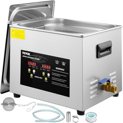 VEVOR Pulitore a Ultrasuoni Aggiornato 15 L (Riscaldatore 600 W Ultrasuoni 360 W) Pulitore per Parti a Ultrasuoni da Laboratorio Digitale con Temporizzatore per Pulizia di Strumenti Dentali in Vetro