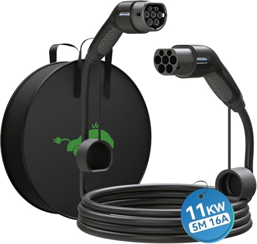 Miracle EV Connctor EV Cable de Carga Tipo 2 Cable de Vehículo Eléctrico EV 16A 11KW Cable de 5m IP65 Impermeable con Bolsa de Transporte para IEC62196 Híbrido de Carga de Coches Eléctricos（Negro）