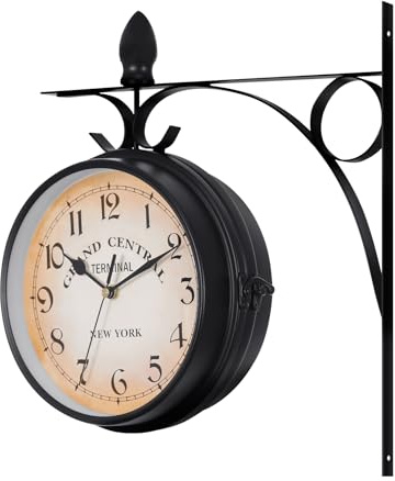 TRY-YEAN Vintage Double Sided Wall Clock, Retro Station Wall Clock, Industrial Wall Hanging Clock for Indoor Decorative, Antique Style Creative Classic Wall Clocks Black 7inch