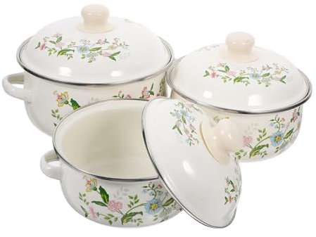 TOPBATHY 3pezzi Pentole Smaltate Set da Cucina Pentola per Brodo e Pasta Doppi Manici Pentola da Cucina Leggera e Facile da Riporre
