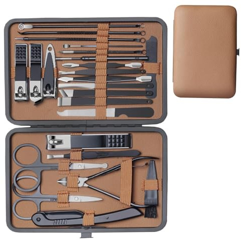 Juego de herramientas para el cuidado de uñas, conjunto de manicura profesional, conjunto de manicura profesional multipropósito - conjunto de cortaúñas, de tijeras de uñas, 24 herramientas de