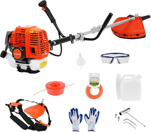 Haibinsuo 52cc 2-in-1 Gas Weed Trimmer & Brush Cutter, 10 Cutting Swath, 230mm Brush Cutter Blade, 380mm Cutting Width, Orange