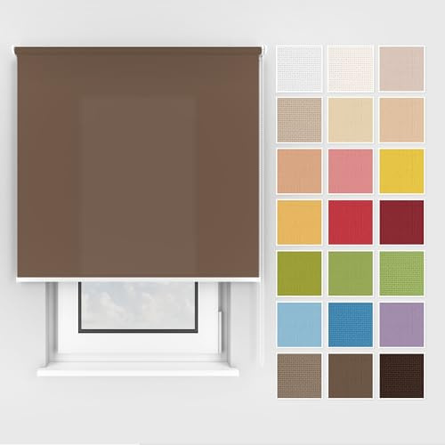 Estika Rollo mit Bohren Deckenmontage und Wandmontage, Breite: 70 cm, Höhe: 150 cm, Farbe: Schokolade, 25 Stoff Farben, Fenster rollos für innen, Sichtschutz für Fenster und Balkontür