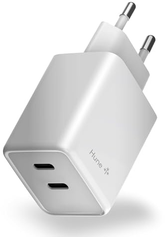 HUNE Huron D45W Cargador Doble USB-C 45W, GAN y PPS, Plástico Reciclado, Carga Rápida para Móviles y Tablets