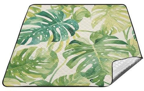 Manta de playa impermeable con diseño de hojas de Monstera Deliciosa, color verde lago, perla, blanco, resistente al agua, para fiestas al aire libre, senderismo, para mujeres, 30 años, para parejas