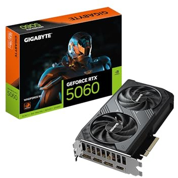 GIGABYTE Tarjeta gráfica GeForce RTX 5060 WINDFORCE 8G, 8 GB 128 bits GDDR7, PCIe 5.0, Sistema de refrigeración WINDFORCE, Tarjeta de Video GV-N5060WF2-8GD