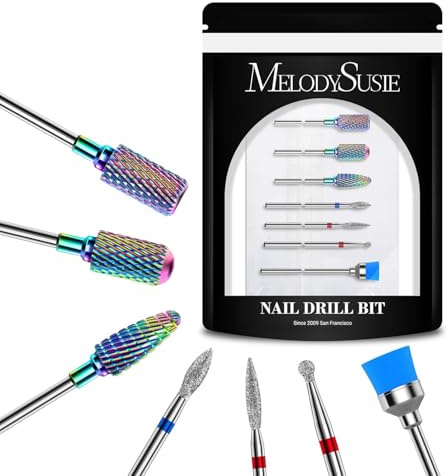MelodySusie Nagelfräser Bits Set, 7Stk Wolframkarbid Diamant Bits für Acrylnägel Poly Gel Nagelhaut entfernen, 3/32'' Professionelle Nagelbits für Nagelfräser Efeil (mehrfarbig)