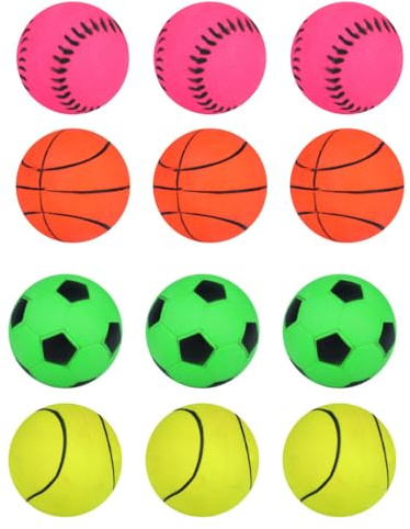eMKay® Pack of 12 High Bounce Mini Sports Pattern Balls – 6.2cm | Assorted Football, Basketball, Baseball & Tennis Designs | Bouncy Sponge Rubber Balls for Kids Party Bag Fillers & Lucky Dip Prizes