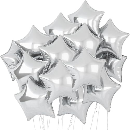 Stern Folienballons Silber Helium, Luftballon Silber Folie, Partyballons, Dekoration für Geburtstags, Deko Neujahr – 25 stk