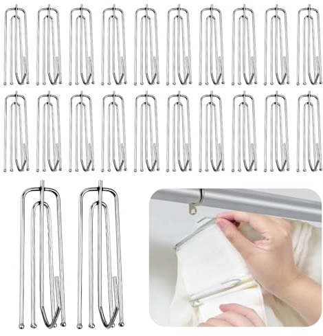 UHETLET 60 PCS Ganchos para Cortinas de Acero Inoxidable | Ganchos de Metal para Cortina | Soporte Sin Taladro para Rieles de Cortina | Ganchos de Pliegues para Cortinas para Dormitorio Sala de Estar