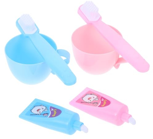 CIYODO 2 Sätze Puppenzubehör Set mit Zahnbürste und Miniatur Zahnpasta für Rollenspiele Badezimmer Essentials für Puppen für Fantasievolles