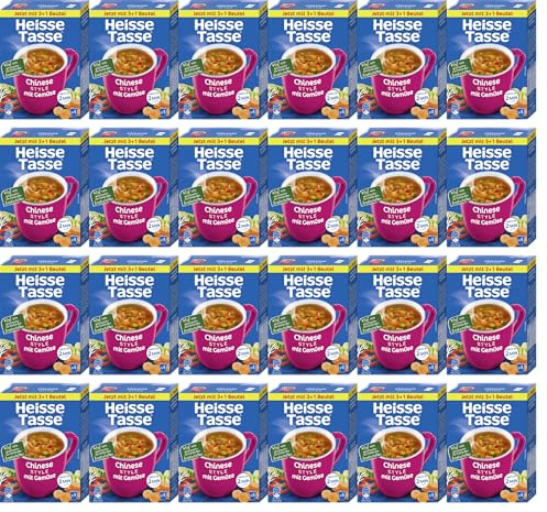 Heisse Tasse Erasco 24er Set Chinese Style mit Gemüse Vorteilspack (96 Suppen) – Fertiggerichte, Instant Nudeln & 5 Minuten Terrine – Suppenvielfalt – schnelle Mahlzeit für Zuhause & Büro