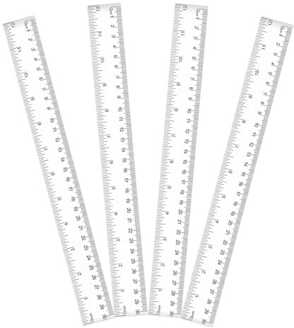 4Pcs Plastic Ruler Set, 30cm/12inch Clear Ruler Kit, Transparent Straight Ruler Measuring Tool for Student Classroom School Office Home
