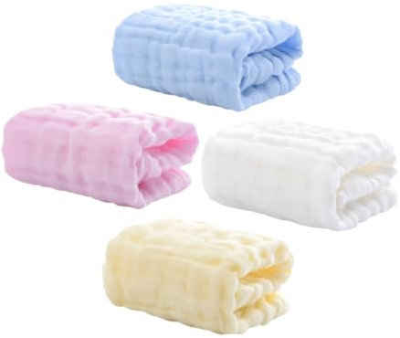 MOLUCKFU Lingettes Lavables Bébé Coton 4 Pièces Serviettes Absorbantes Réutilisables Mousseline Douce pour -Né Débarbouillettes Multifonctions pour Rot Bave Toilette Garçon Fille