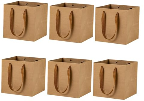 TOYZFRIENDY 6 Stück Quadratische Kraftpapier Tüten mit Verstärktem Boden Großer Kapazität als Blumentasche oder Kuchenbeutel für Dekoration und Geschenkverpackung